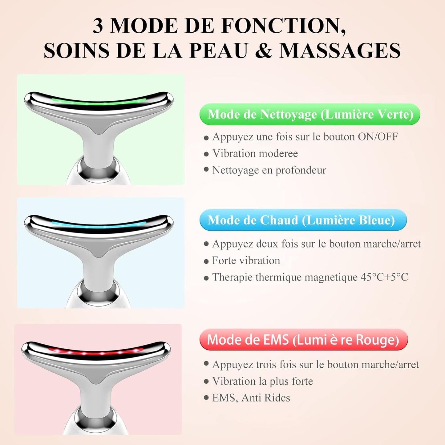 Pack appareil anti rides visage et cou + stylo masseur pour les yeux